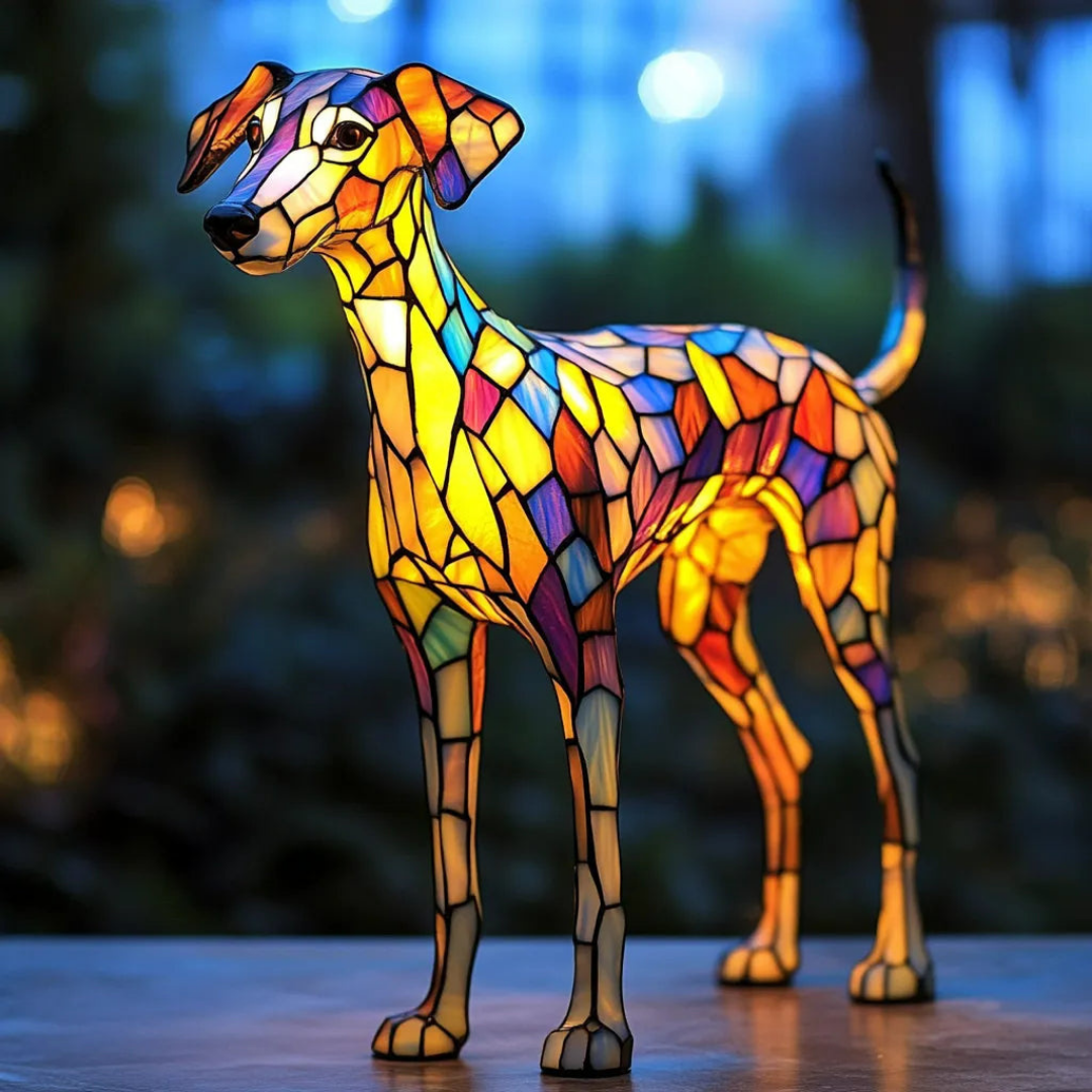 Whippet-Themed Stained Glass Lamp