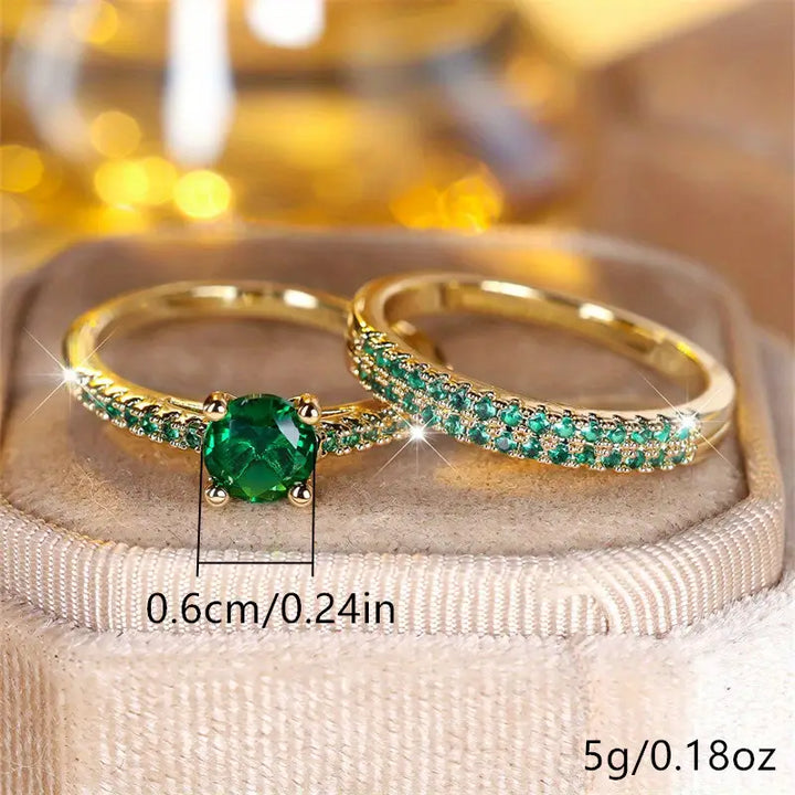 Serena - Gold  Emerald Duo Ring Set