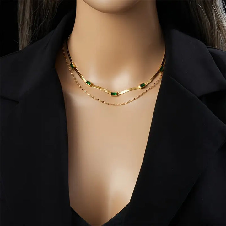Sorella Gem - Gold Double-Layer Retro Necklace by